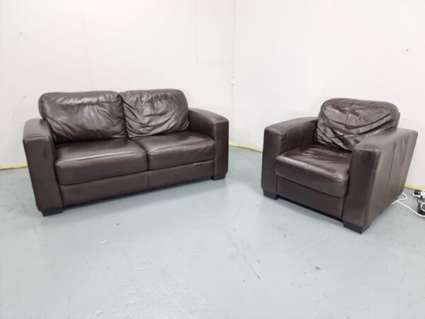 Full Leather 2 and 1 Seater Sofa and Chair