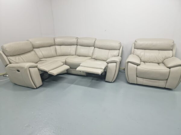 Sofology Grey Leather Electric Recliner Corner Sofa and Static Chair - Image 5