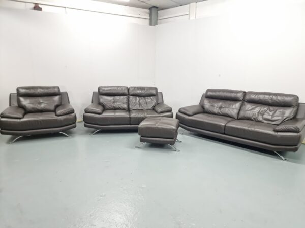 Harvey's Leather 3 Piece Suite Sofas and Chair with Footstool