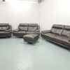 Harvey's Leather 3 Piece Suite Sofas and Chair with Footstool - Image 3