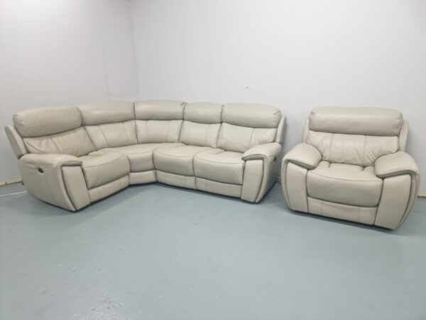 Sofology Grey Leather Electric Recliner Corner Sofa and Static Chair