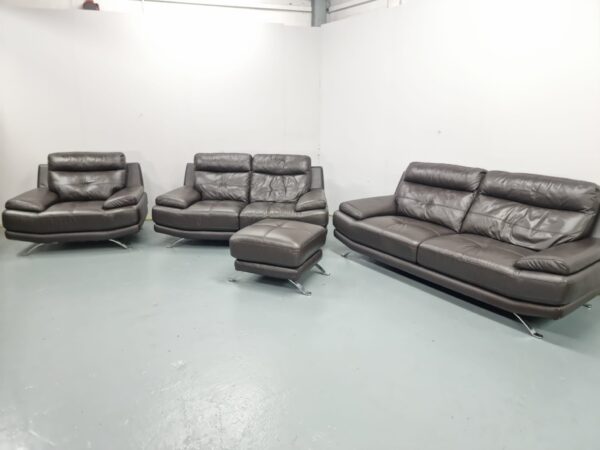 Harvey's Leather 3 Piece Suite Sofas and Chair with Footstool - Image 4