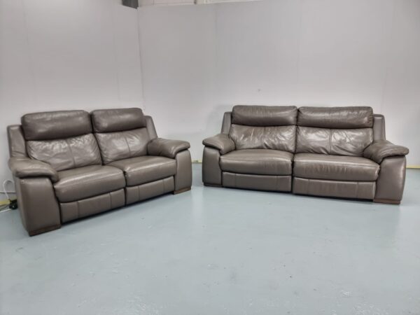 Dfs Grey Full Leather 3 and 2 Seater Electric Recliner Sofas and USB - Image 2