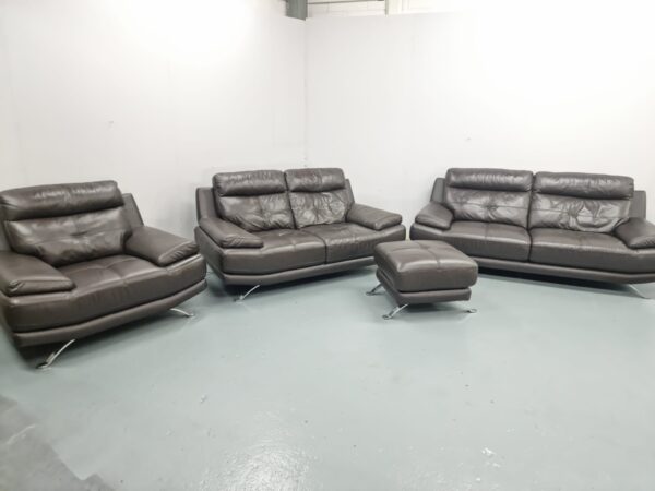 Harvey's Leather 3 Piece Suite Sofas and Chair with Footstool - Image 2