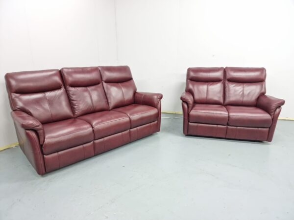 Top Grain Italian Burgundy Leather 3 and 2 Seater Sofas - Image 2