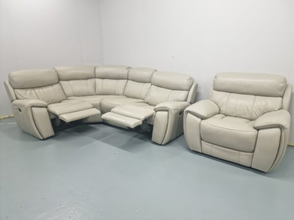 Sofology Grey Leather Electric Recliner Corner Sofa and Static Chair - Image 4