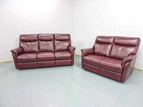 Top Grain Italian Burgundy Leather 3 and 2 Seater Sofas - Image 3