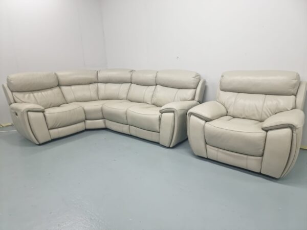 Sofology Grey Leather Electric Recliner Corner Sofa and Static Chair - Image 2