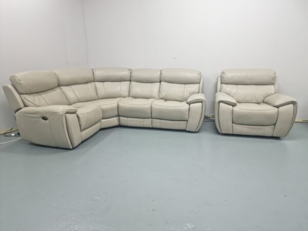 Sofology Grey Leather Electric Recliner Corner Sofa and Static Chair - Image 3