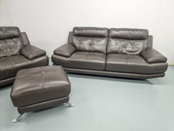 Harvey's Leather 3 Piece Suite Sofas and Chair with Footstool - Image 5