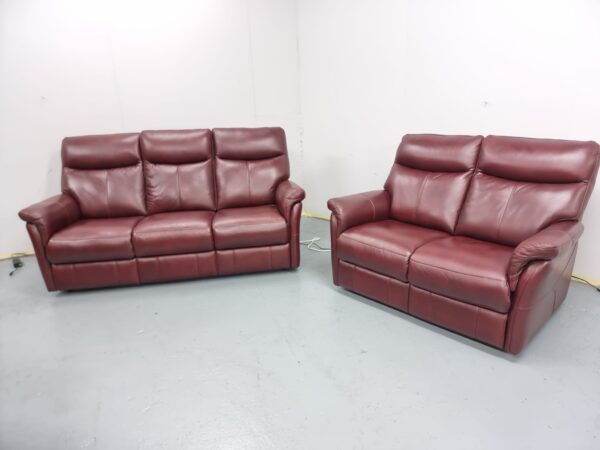Top Grain Italian Burgundy Leather 3 and 2 Seater Sofas - Image 4