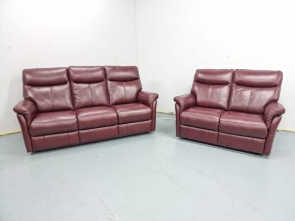 Top Grain Italian Burgundy Leather 3 and 2 Seater Sofas