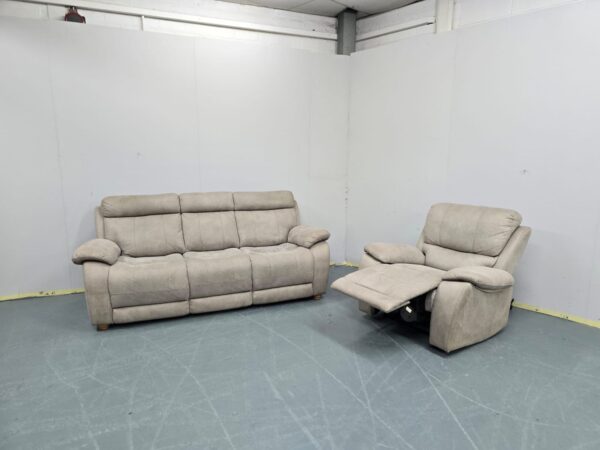 Grey Suede Standard 3 Seater Sofa and Manual Recliner Chair - Image 3