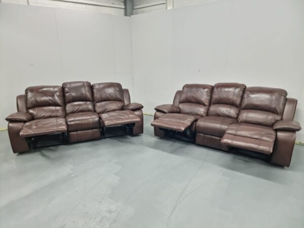Harvey’s Leather 3 and 3 Seater Recliner Sofas - Image 4