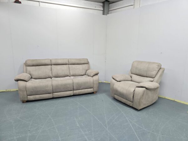 Grey Suede Standard 3 Seater Sofa and Manual Recliner Chair - Image 2