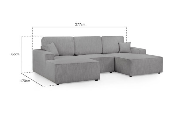 Leo Cinema Grey Fabric U Shape Corner Sofa - Image 3