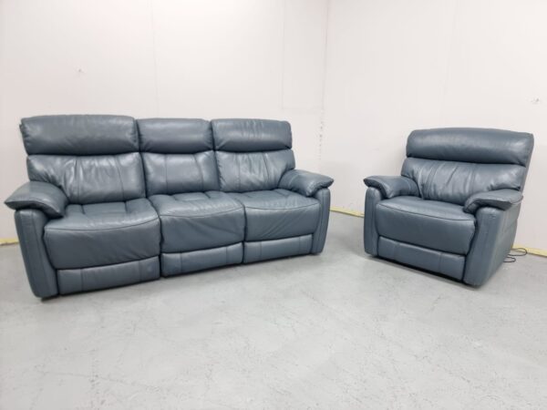 Dfs Real Leather Teal Blue 3 and 1 Seater Recliner Sofa and Chair