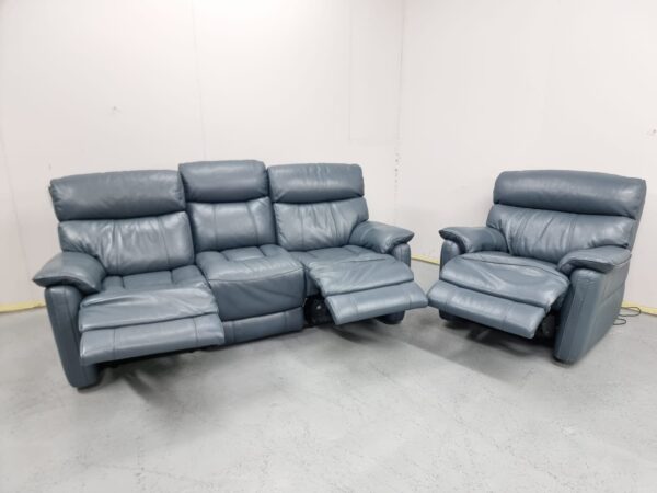 Dfs Real Leather Teal Blue 3 and 1 Seater Recliner Sofa and Chair - Image 5