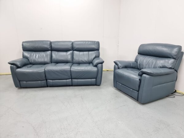 Dfs Real Leather Teal Blue 3 and 1 Seater Recliner Sofa and Chair - Image 2