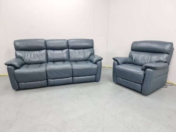 Dfs Real Leather Teal Blue 3 and 1 Seater Recliner Sofa and Chair - Image 3