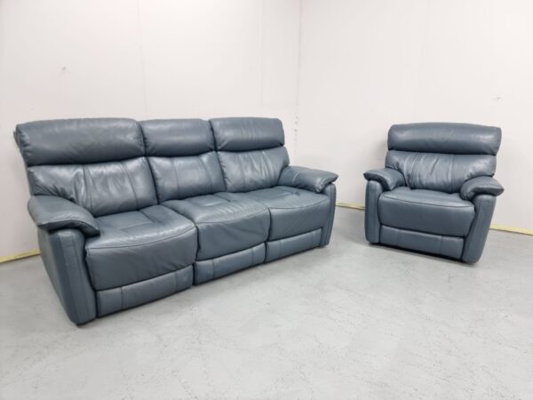 Dfs Real Leather Teal Blue 3 and 1 Seater Recliner Sofa and Chair - Image 4