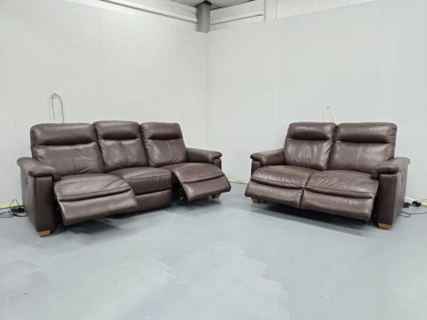 Dfs Brown Leather 3 and 2 Seater Electric Recliner Sofas - Image 7