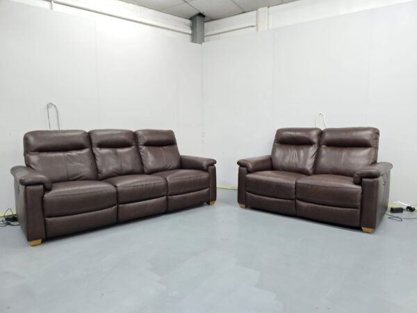 Dfs Brown Leather 3 and 2 Seater Electric Recliner Sofas - Image 2