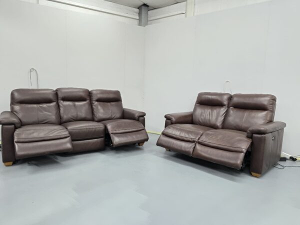 Dfs Brown Leather 3 and 2 Seater Electric Recliner Sofas - Image 4