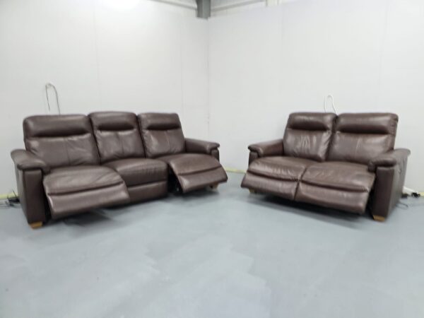 Dfs Brown Leather 3 and 2 Seater Electric Recliner Sofas - Image 5