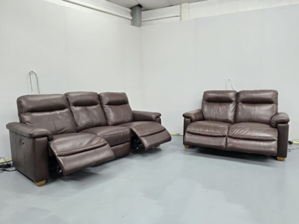 Dfs Brown Leather 3 and 2 Seater Electric Recliner Sofas - Image 6
