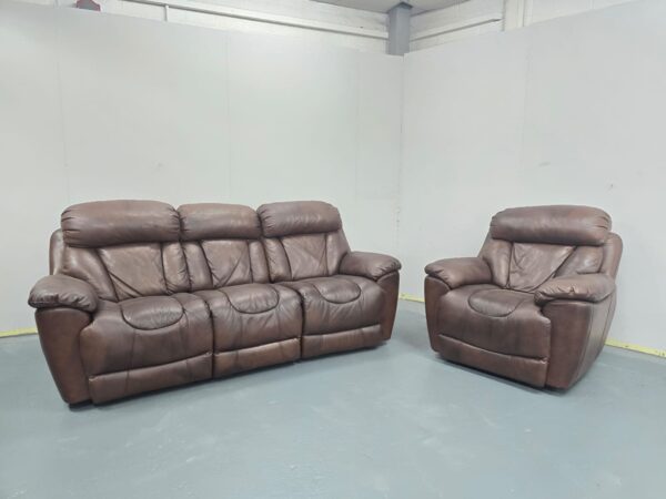 Dfs Supreme Brown Leather 3 and 2 Seater Electric Recliner Sofas