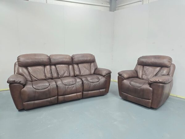 Dfs Supreme Brown Leather 3 and 2 Seater Electric Recliner Sofas - Image 2