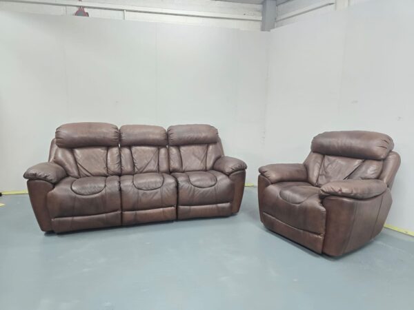Dfs Supreme Brown Leather 3 and 2 Seater Electric Recliner Sofas - Image 3