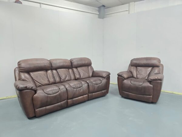 Dfs Supreme Brown Leather 3 and 2 Seater Electric Recliner Sofas - Image 4