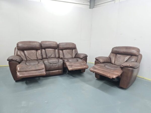 Dfs Supreme Brown Leather 3 and 2 Seater Electric Recliner Sofas - Image 5