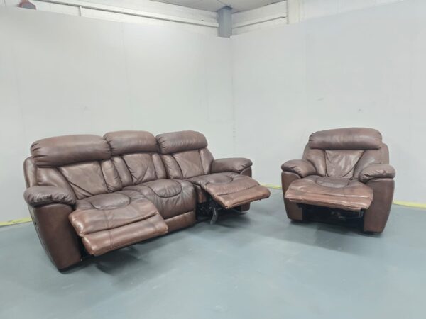 Dfs Supreme Brown Leather 3 and 2 Seater Electric Recliner Sofas - Image 8