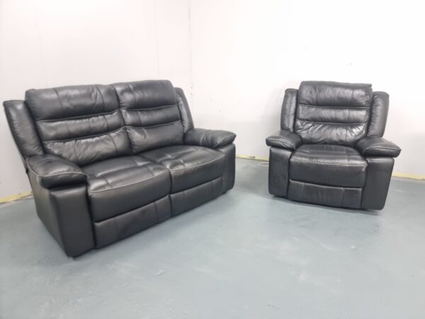 Scs Black leather Static 2 Seater Sofa and Recliner Chair - Image 2