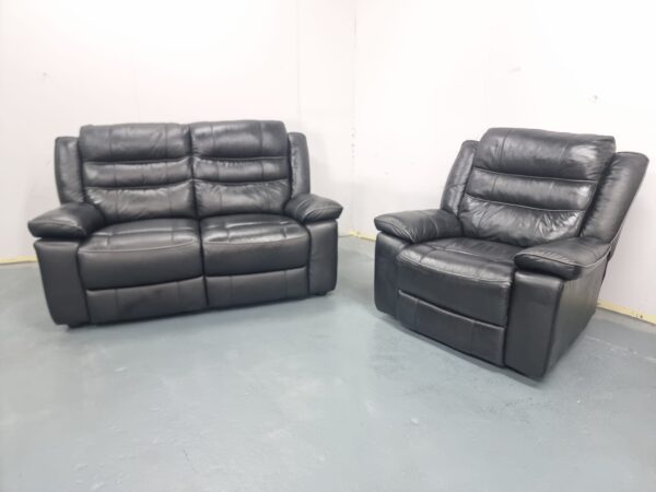 Scs Black leather Static 2 Seater Sofa and Recliner Chair - Image 3
