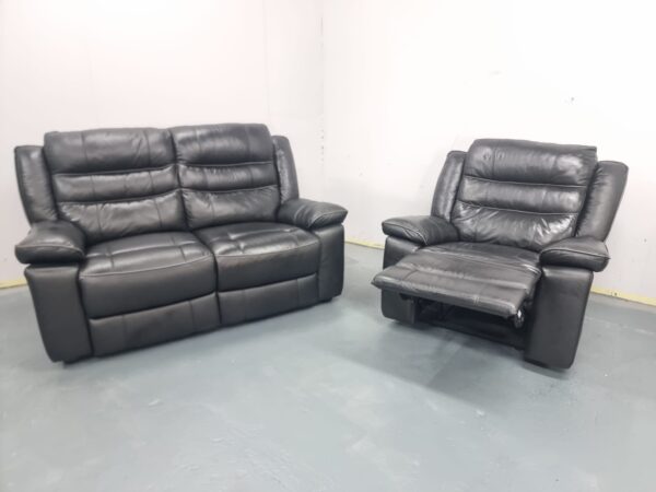 Scs Black leather Static 2 Seater Sofa and Recliner Chair - Image 4