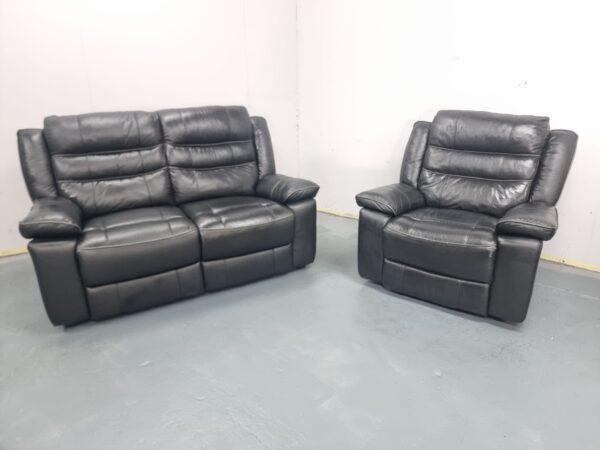 Scs Black leather Static 2 Seater Sofa and Recliner Chair