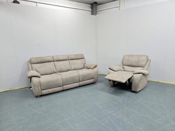 Grey Suede Standard 3 Seater Sofa and Manual Recliner Chair - Image 5