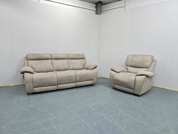 Grey Suede Standard 3 Seater Sofa and Manual Recliner Chair