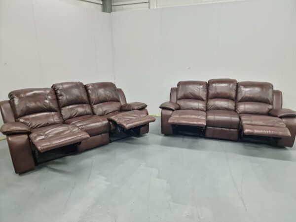 Harvey’s Leather 3 and 3 Seater Recliner Sofas - Image 3