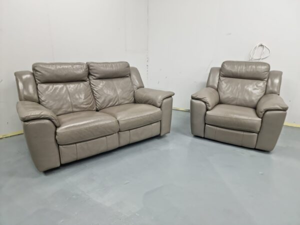 Leekes Grey Leather 2 and 1 Seater Manual Recliner Sofa and Chair - Image 2