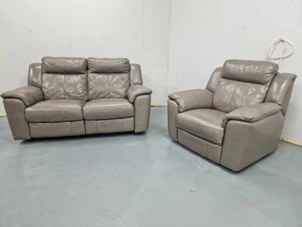 Leekes Grey Leather 2 and 1 Seater Manual Recliner Sofa and Chair - Image 3
