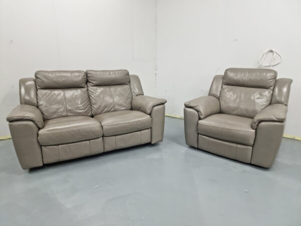 Leekes Grey Leather 2 and 1 Seater Manual Recliner Sofa and Chair