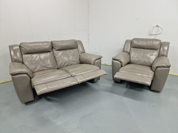Leekes Grey Leather 2 and 1 Seater Manual Recliner Sofa and Chair - Image 5