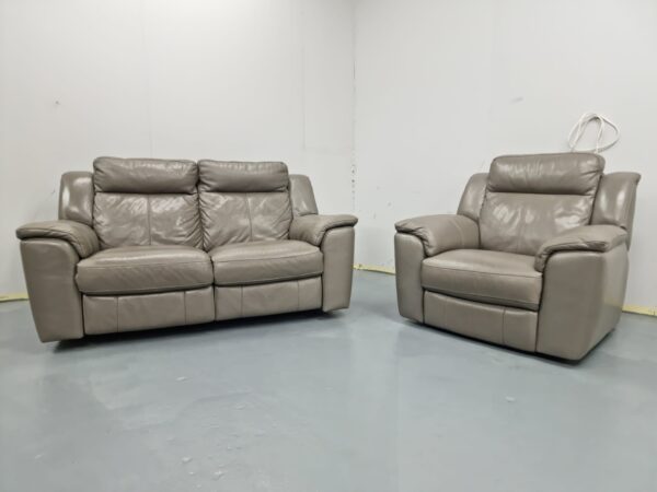 Leekes Grey Leather 2 and 1 Seater Manual Recliner Sofa and Chair - Image 4