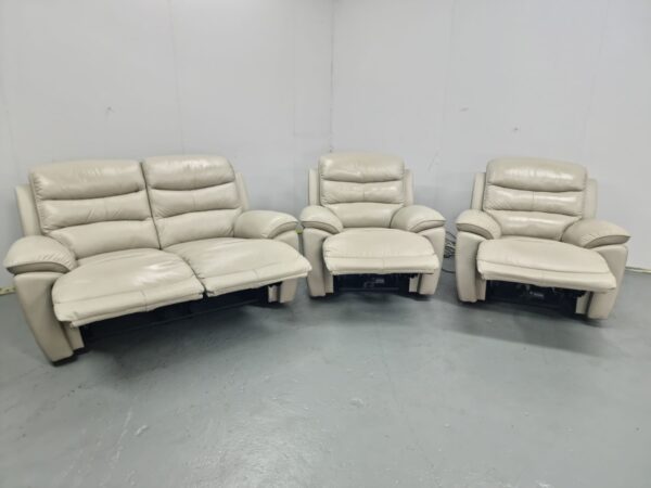 Oak Furniture Land Leather 3 Piece Suite Recliner Sofa and Chairs - Image 5