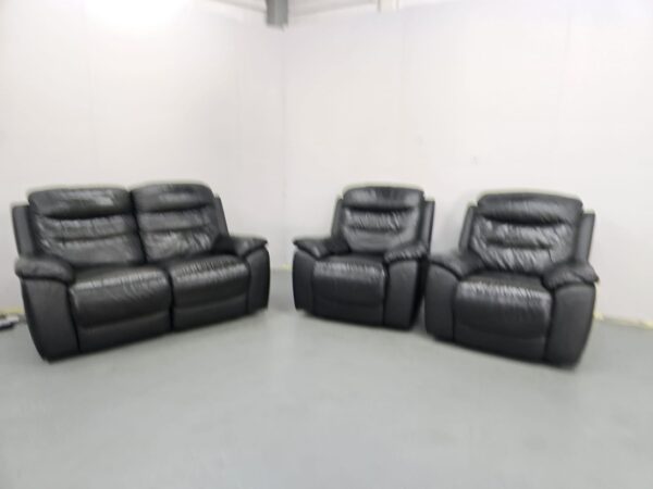 Black Leather 3 Piece Suite Manual Recliner Sofa and Chairs - Image 2